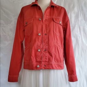 Free People Oversized Coral Denim Jacket